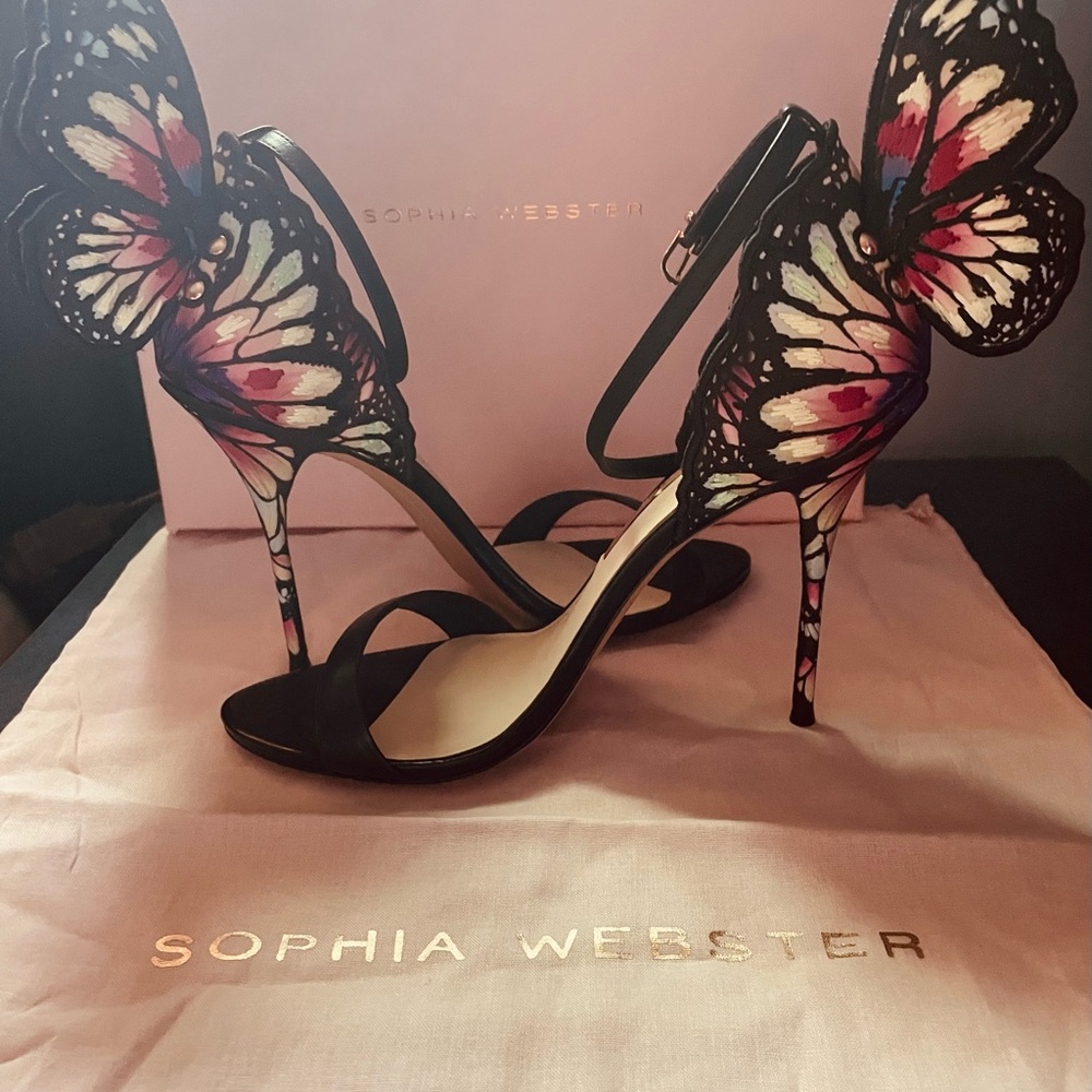 Sophia Webster Black and Pink Butterfly Heels
